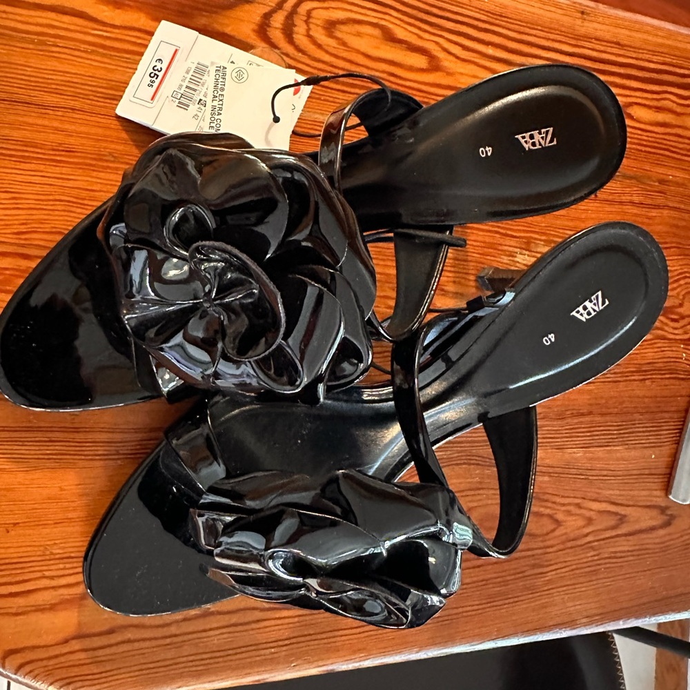 Zara Black Floral Heels